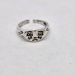 Crying Heart Ring Teardrops Sadness Silver Tone Fashion Jewelry Open Band Size 5